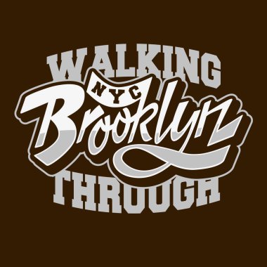 Vintage yazı Brooklyn özel komut dosyası yürüyüş etkiledi tipografik türü etiket Tee baskı tasarımı.