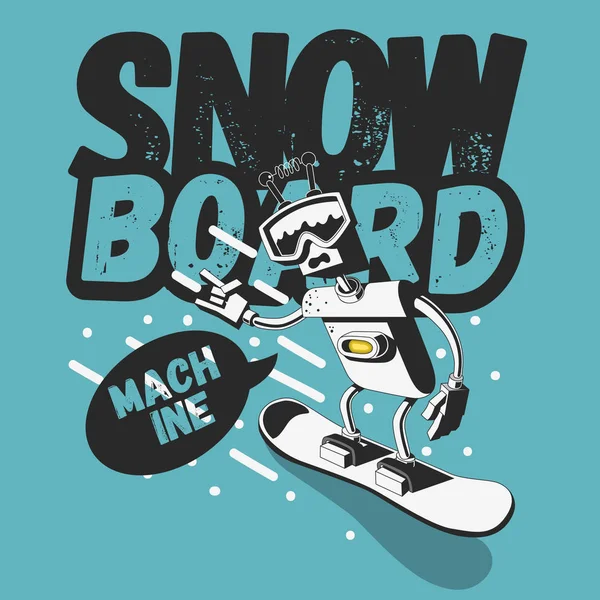 Snowboard Tee baskı tasarımı bir Robot Snowboarder çizim ile. — Stok Vektör