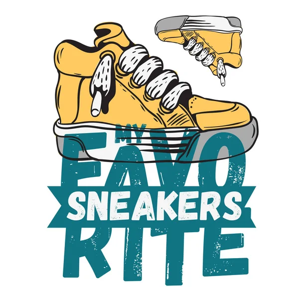 Spor ayakkabı ayakkabı Poster etiket işareti tasarım sanatsal karikatür elle çizilmiş yarım yamalak çizgi stili üzerinde A beyaz arka plan sanat. — Stok Vektör