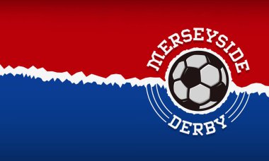 Merseyside Derby Liverpool ve Manchester, Büyük Britanya, İngiltere'de. Yuvarlak futbol ya da futbol Logo etiket amblem tasarımı bir alana sahip ek bilgi.