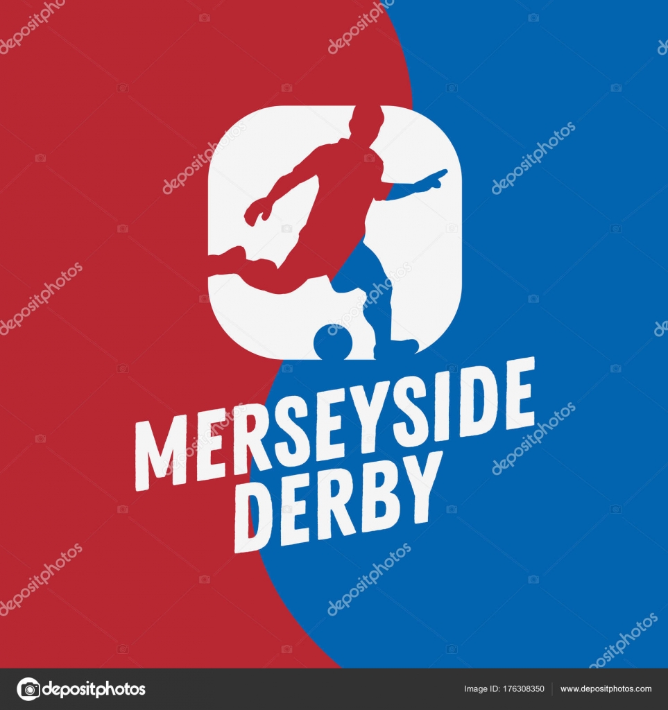 Merseyside Derby Liverpool a Manchester, Velká Británie, Anglie. Fotbal nebo fotbal Logo štítku