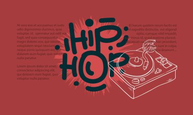 Hip Hop bir pikap çizim ve tasarım bir alan ek metin bilgileri için. Yarım yamalak hat sanat tarzı sanatsal karikatür el çekilmiş.