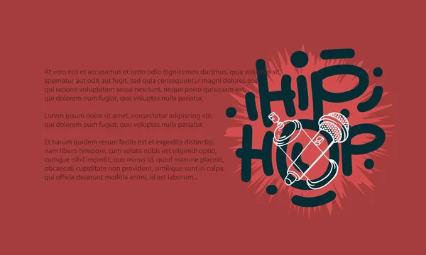 Hip Hop Design med en mikrofon och Graffiti Spray kan Baloon ritningar och ett område för ytterligare textinformation. Konstnärligt tecknad Hand dras skissartad Line Art stil. — Stock vektor