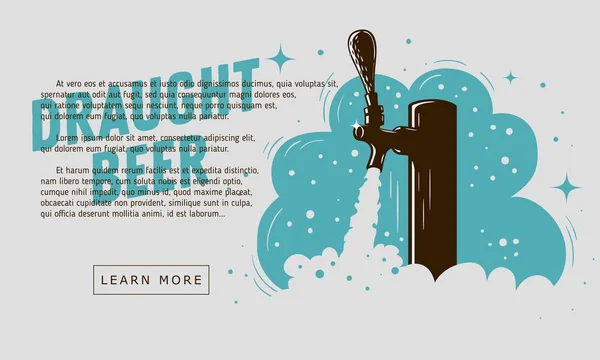 Draught Beer Tap med skum Web Banner Design til fremme . – Stock-vektor