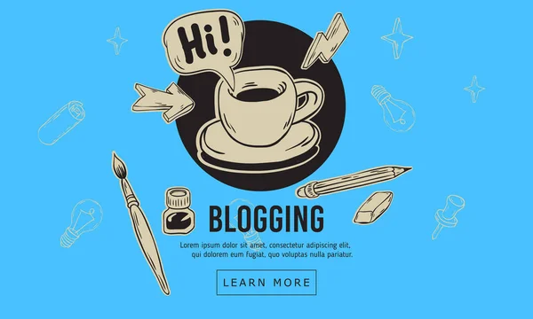 Blogging künstlerischen Cartoon Hand gezeichnet skizzenhafte Linie Kunst Stil Zeichnungen Illustrationen Ikonen Design von wesentlichen verwandten Objekten und Werkzeugen. — Stockvektor