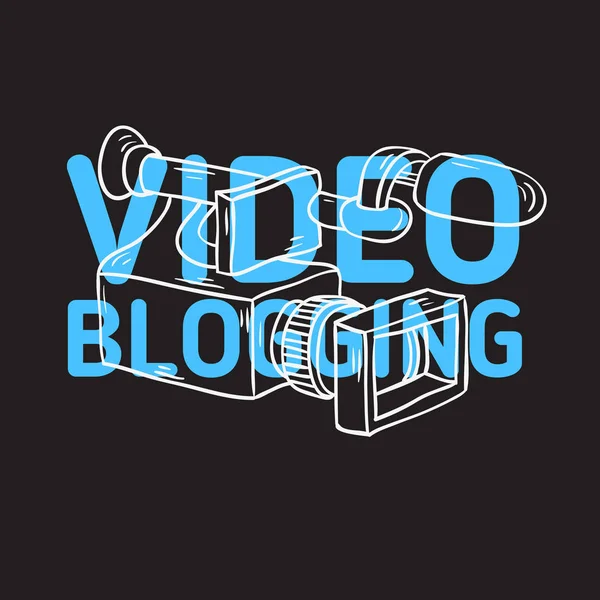 Video Blogging Design met geïsoleerde videocamera artistieke Cartoon Hand getrokken schetsmatig lijn kunststijl tekeningen illustraties pictogrammen en symbolen — Stockvector