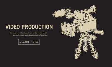 Yarım yamalak çizim sanat tarzı video üretim tasarım izole Video kamera bir Tripod sanatsal karikatür elde çizilmiş