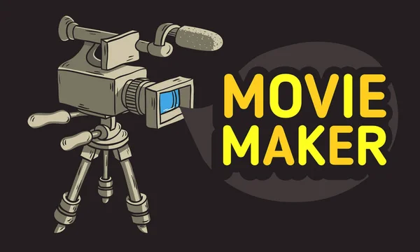 Movie Maker Design avec caméra vidéo isolée sur un trépied dessin animé artistique dessiné à la main Sketchy Line Art Style dessin — Image vectorielle