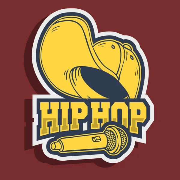 Hip Hop Sticker Design с бейсболом, Snapback Flexfit и микрофоном Mic — стоковый вектор