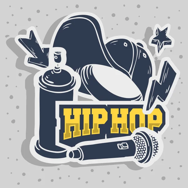 Дизайн Hip Hoop Stickers с бейсболкой Snapback Flexfit Mic Microphone Graffiti Paint & Can Baloon — стоковый вектор