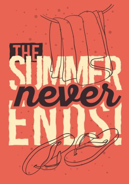 Yaz tasarım Flip flop terlikler Beach ayakkabı ile plaj ve havlu elle çizilmiş resim astı çizimler.