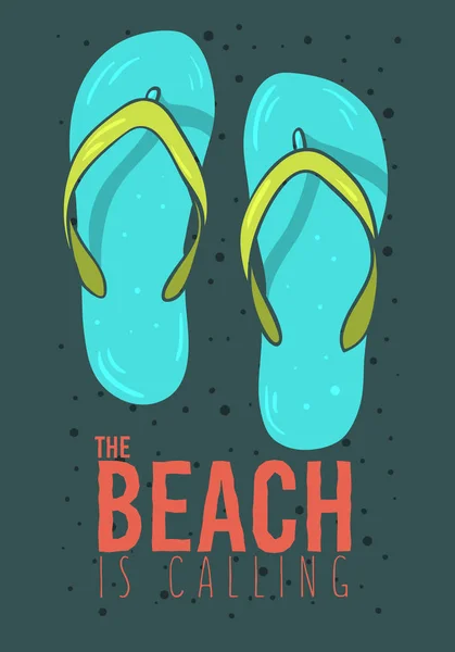 Plaj yaz Poster tasarım Flip flop terlikler Beach ayakkabı el ile çizilmiş resimler. — Stok Vektör