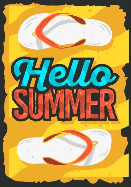Merhaba yaz saati afiş tasarımı ile Flip flop terlikler Beach illüstrasyonlar Ayakkabı.