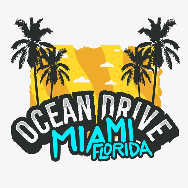 Ocean Drive Miami Beach Florida nyári poszter Design pálma fák illusztráció. — Stock Vector