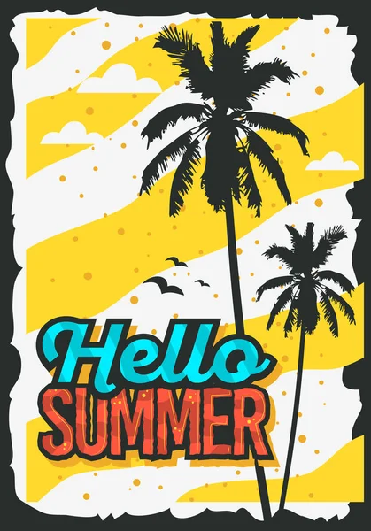 팜 비치 여름 포스터 디자인 나무 그림. — 스톡 벡터