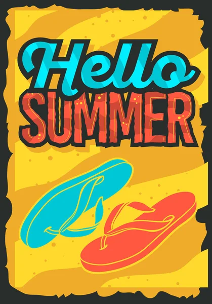 안녕하세요 여름 시간 포스터 디자인 플립 퍼 슬리퍼 비치 신발 일러스트. — 스톡 벡터