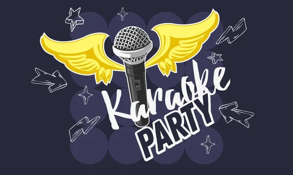 Karaoke Party Music Design con un microfono e ali . — Vettoriale Stock