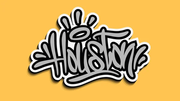 Houston Texas EE.UU. mano letras etiqueta adhesiva diseño . — Vector de stock