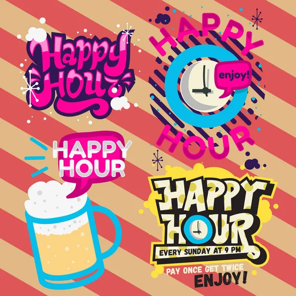 Happy Hour Call Sign Logo Ilustraciones vectoriales relacionadas Diseños . — Archivo Imágenes Vectoriales