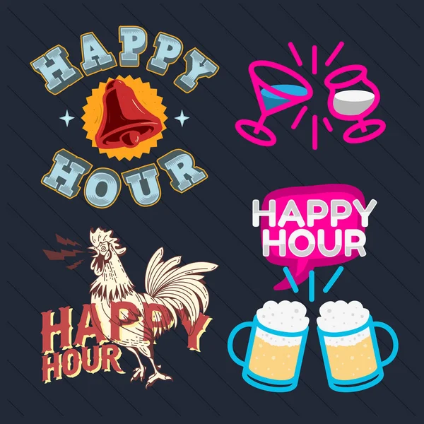 Happy Hour Call Sign Logo Ilustraciones vectoriales relacionadas Diseños . — Vector de stock
