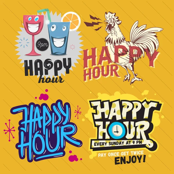 Happy Hour Çağrı İşareti Logosu İlgili Vektör Resimleri Tasarımı.