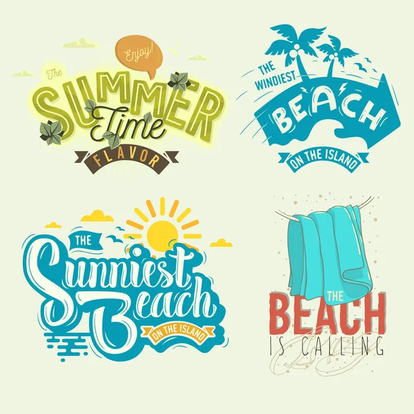 Summer Time Beach Life Hand Lettering Vector Illustrations Set Designs. — Stock Vector