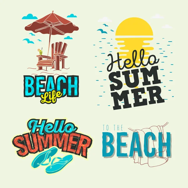 Summer Time Beach Życie Litery ręczne Ilustracje wektorowe Zestaw wzorów. — Wektor stockowy