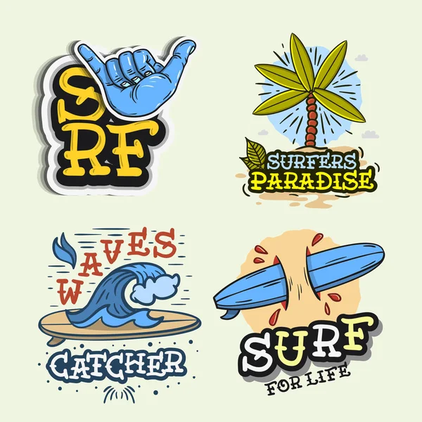 Surf Style Surf Summer Time Beach Life Tatuagem tradicional Influenciado Mão Lettering Vector Ilustrações Set Designs . — Vetor de Stock