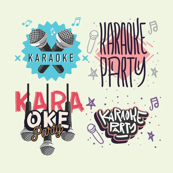 Karaoke Letras de Mano Vector Ilustraciones Set Diseños . — Vector de stock