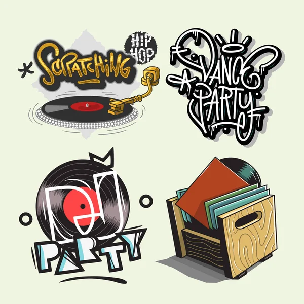 Dj Party Hand Lettering Vektor Illustrationen Set Designs. — Stockvektor