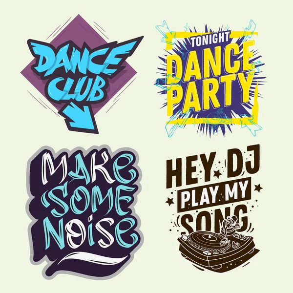 Dj Party ručně písmo vektorové ilustrace Set Designs. — Stockový vektor