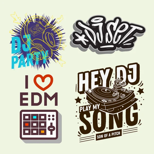 Dj Party Hand Lettering Vector Ilustrações Set Designs . —  Vetores de Stock