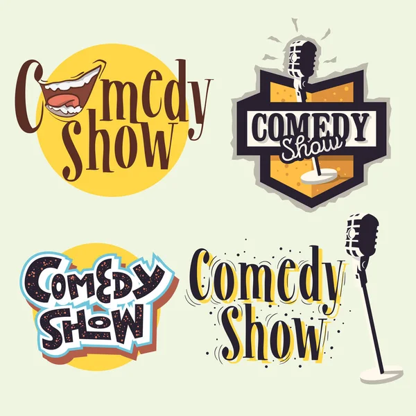 Comedy Show Comedian Hand Lettering Vector Illustrations Set Designs. — Stock Vector