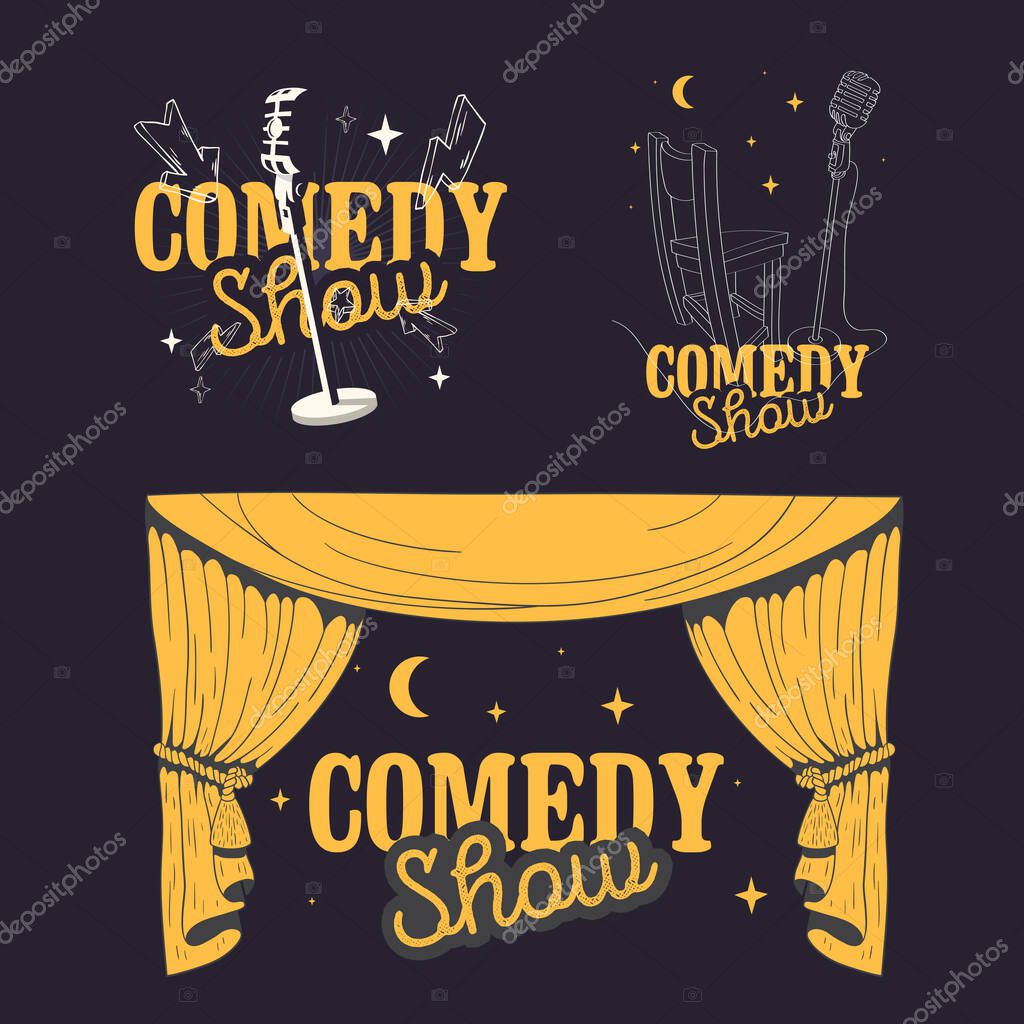 Comedy Show Comedian Hand Lettering Vector Illustrations Set Designs