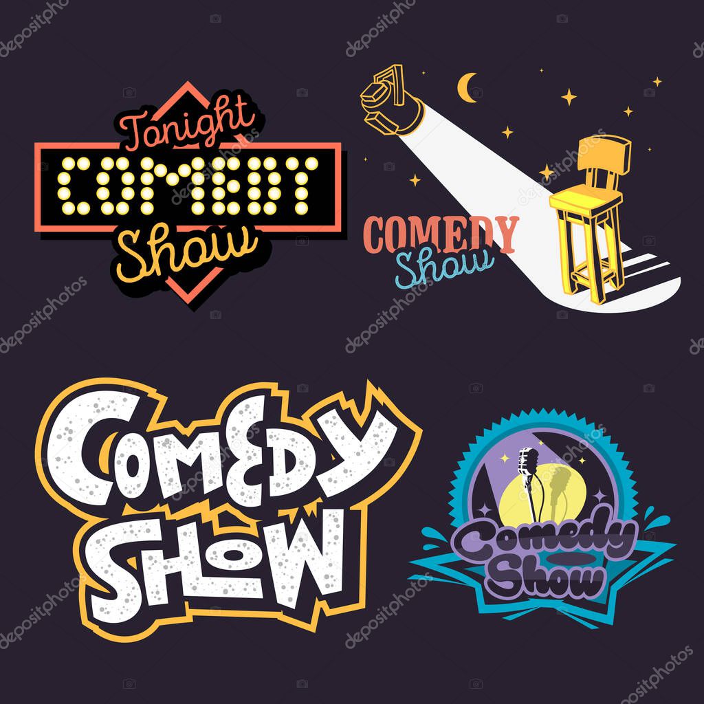 Comedy Show Comedian Hand Lettering Vector Illustrations Set Designs