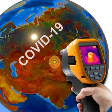 Üç boyutlu konsept. İnsanlık, covid-19 virüsünün yayılmasını önlemek için modern yöntemleri yakından izliyor ve uyguluyor..
