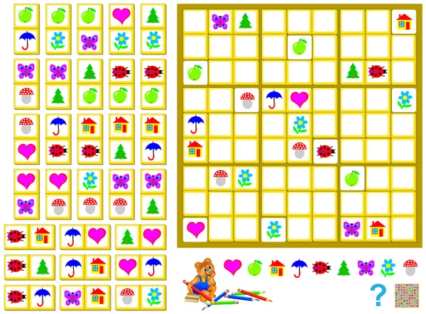 Mantık Sudoku oyunu - kalan Domino kullanarak Bulmacayı tamamlamak için ve onları vasıl belgili tanımlık doğru yer çizmek için gerekir. — Stok Vektör