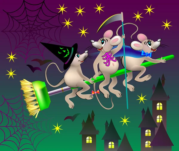 Kartkę z życzeniami z śmieszne myszy z okazji Halloween. — Wektor stockowy