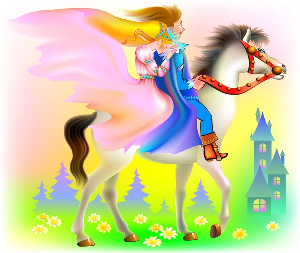 Prince and princes riding on horse. — Stock Vector