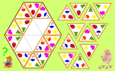 Mantık Triominoes bulmaca. Dört kalan üçgen bulmak ve onları vasıl belgili tanımlık doğru yer çizmek için gerekir.