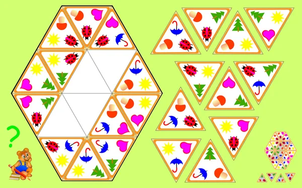 Triominoes logika puzzle. Kell találni négy fennmaradó háromszögek és felhívni őket a megfelelő helyeken. — Stock Vector