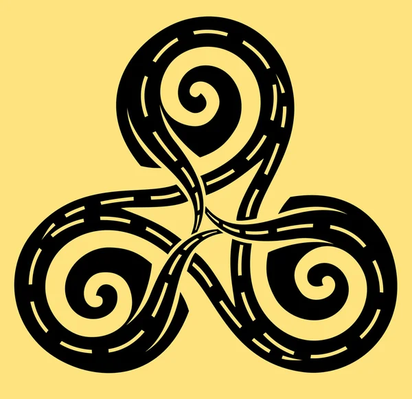 Drie wegen die leiden in het Keltisch schijf sieraad met drievoudige spiraal symbool. — Stockvector