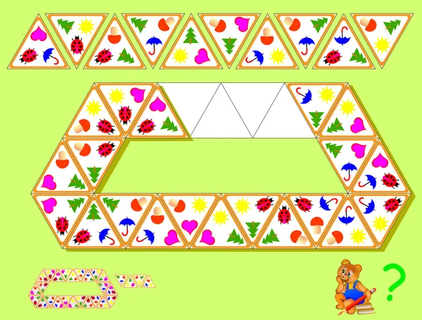 Logik-Triominosen-Rätsel. müssen vier verbleibende Dreiecke finden und an den richtigen Stellen ziehen, um den Kreis zu schließen. — Stockvektor