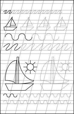 Page with exercises for young children in line. clipart