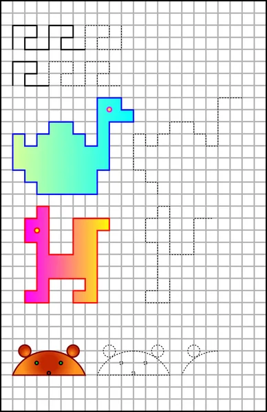 Pedagogiska sida med övningar för barn på en kvadratiska papper. — Stock vektor