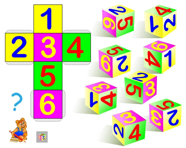 Rompecabezas lógico. Encontrar el único cubo que corresponde al patrón . — Vector de stock