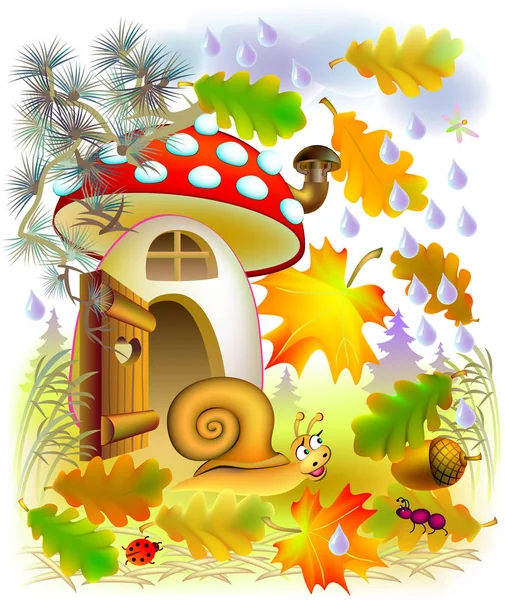 Illustration of autumn in fairyland forest. — Stock Vector
