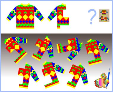 Logic puzzle. Need to find the only one correct  half of sweater which corresponds to pattern. clipart