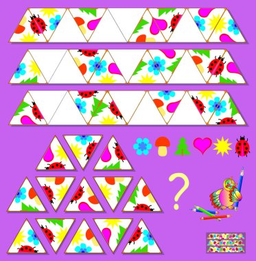 Logic Triominoes puzzle. Need to find corresponding triangles and to draw them in empty places. clipart