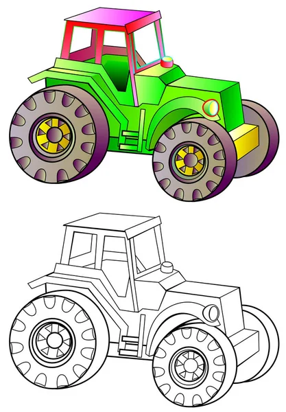 Colorful and black and white pattern of tractor. — Stock Vector